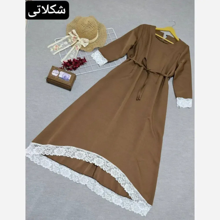 پیراهن بلند زنانه مدل آیناز جنس مازراتی و تور ابریشم دانتل فری سایز