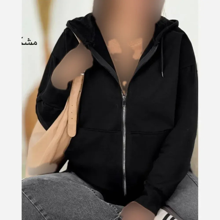 سوییشرت جلوزیپ ساده دورس توکرکی مشکی سایز فری 38 تا 46
