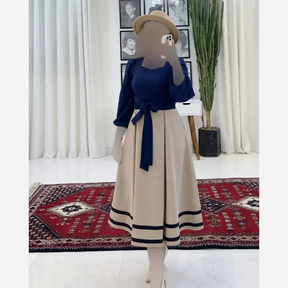 پیراهن مازراتی رویا کمربنددار فری سایز رنگ زرشکی سورمه ای سبزتیره