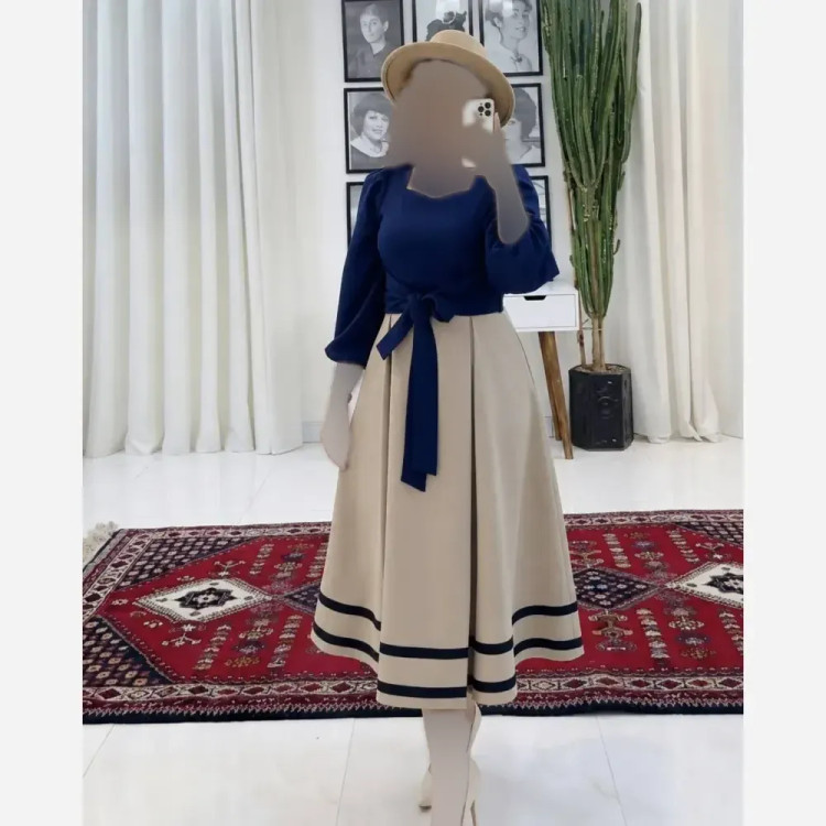 پیراهن مازراتی رویا کمربنددار فری سایز رنگ زرشکی سورمه ای سبزتیره
