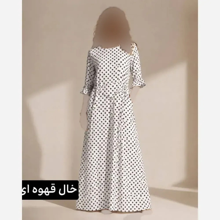 ساحلی زنانه خالدار کرپ پلاس سفید خال قهوه ای فری سایز 38 تا 48