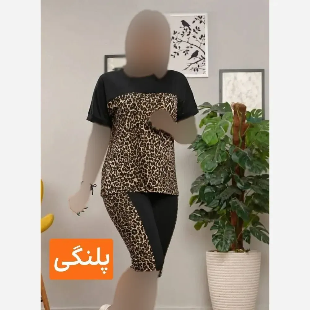 ست تیشرت و شلوارک زنانه مدل نیوشا جنس فلامنت وارداتی طرح پلنگی سایز 38 تا 46