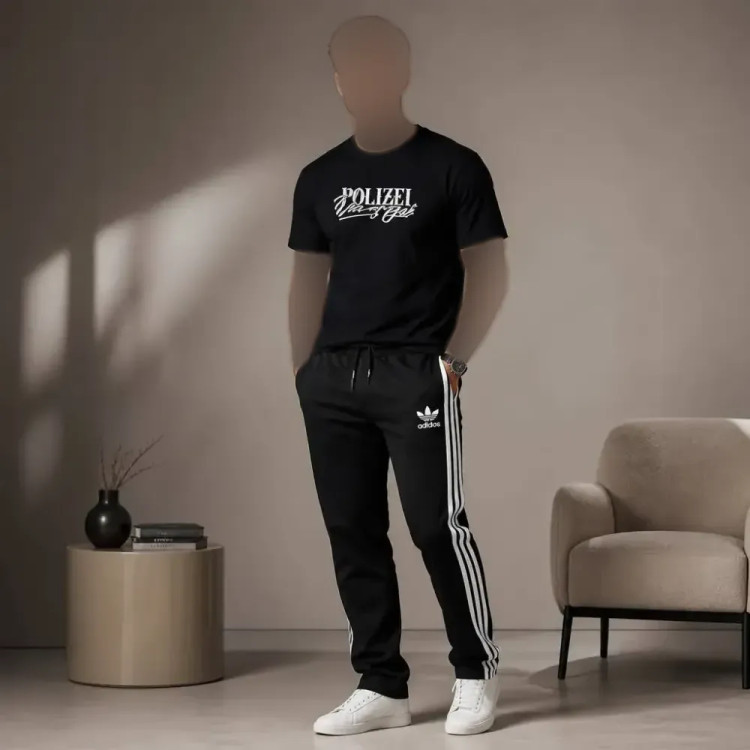 ست مردانه مشکی تیشرت پنبه سوپر و شلوار اسپان نخ 3 طرح