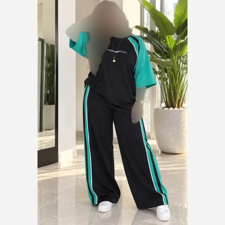 ست دو تیکه تیشرت و شلوار بگ گلکسی پنبه فری سایز تا 48
