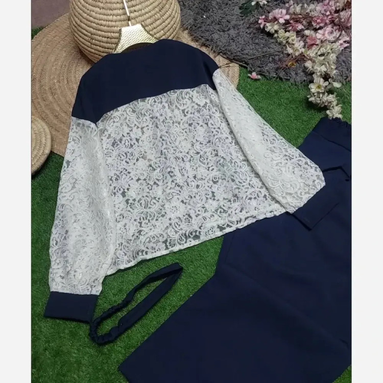 ست شومیز و شلوار زنانه نوردخت جنس سوپرمازراتی و گیپور همراه تل سایز 38 تا 46
