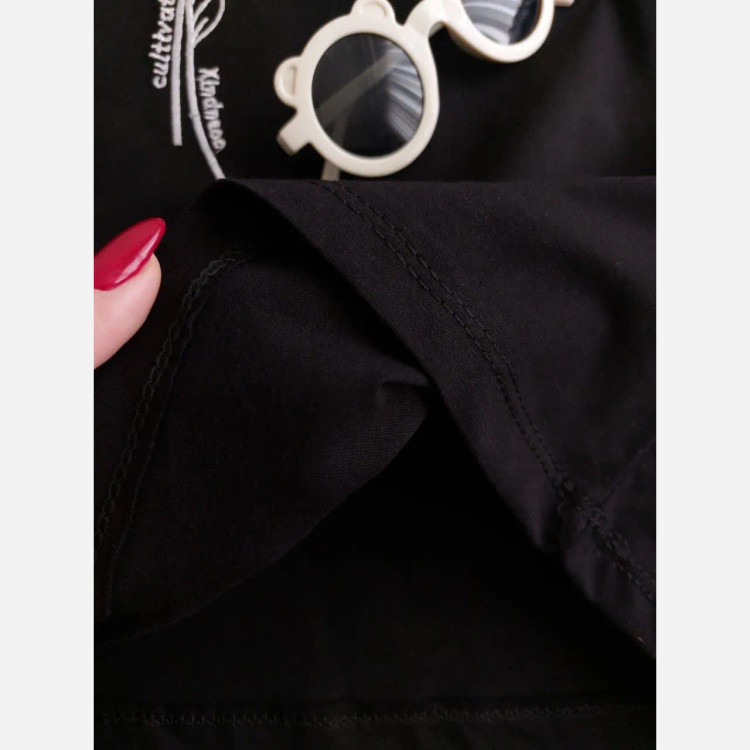 تیشرت دخترانه پنبه لاکرا مشکی گلدوزی سایز 45 تا 65
