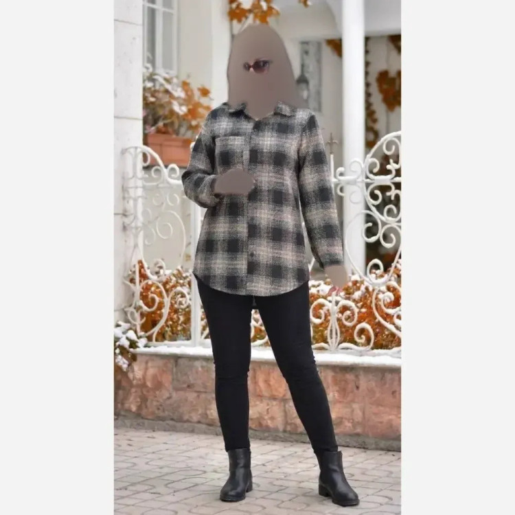 مانتو پشمی سوزان چهارخونه شکت پاییزه فری سایز درجه یک
