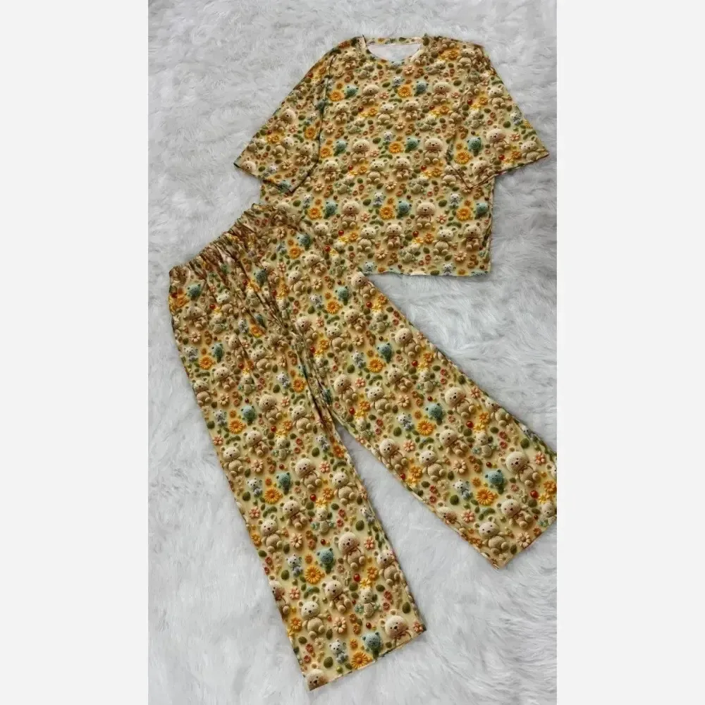 ست تیشرت شلوار راحتی سه بعدی پنبه گیاهی درجه یک