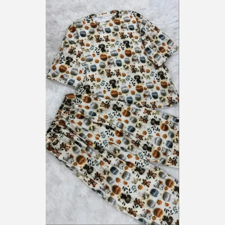 ست تیشرت شلوار راحتی سه بعدی پنبه گیاهی درجه یک