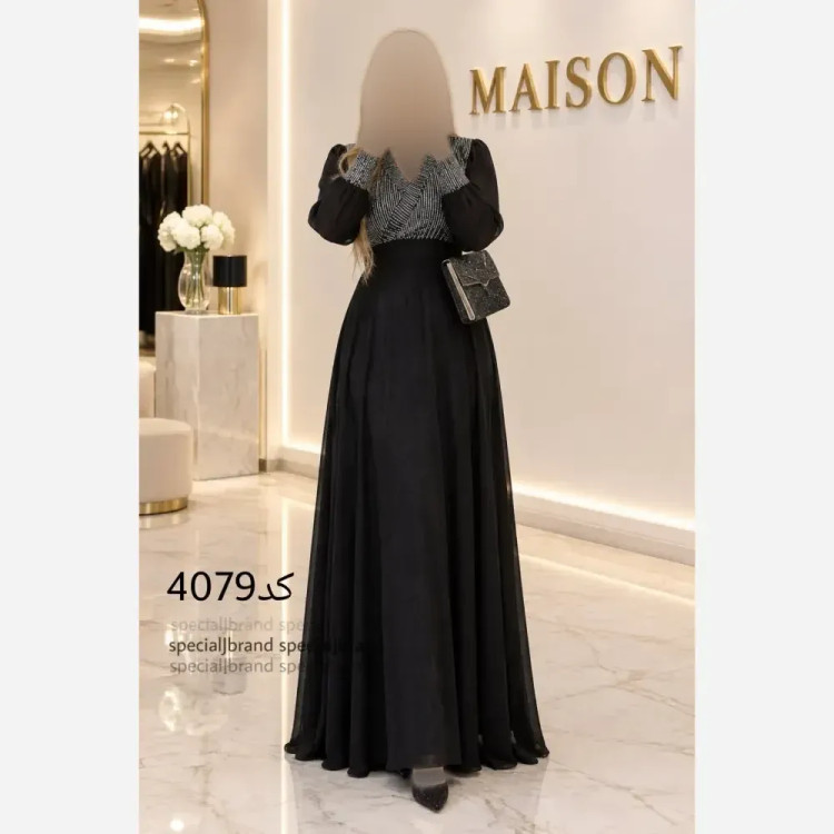 ماکسی مجلسی رزان حریر شاین و پولک زارا رنگ دودی نقره ای سایز فری مناسب 40 تا 44