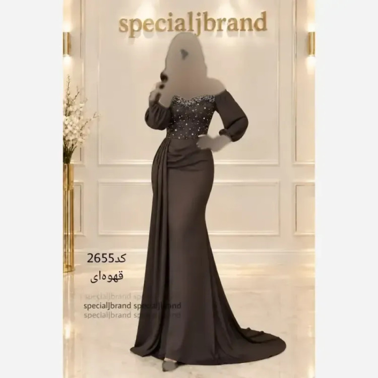 ماکسی مجلسی ژانت ساتن جولیا کاپ دار سنگ و مروارید دوزی شده