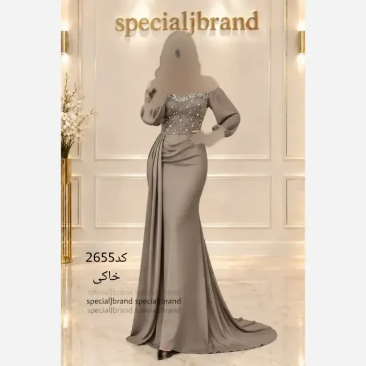 ماکسی مجلسی ژانت ساتن جولیا کاپ دار سنگ و مروارید دوزی شده