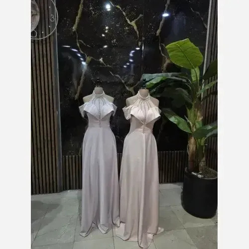 لباس مجلسی مدل سیمین جنس ساتن زارا نگیندوزی دستدوز سایز 36 تا 46