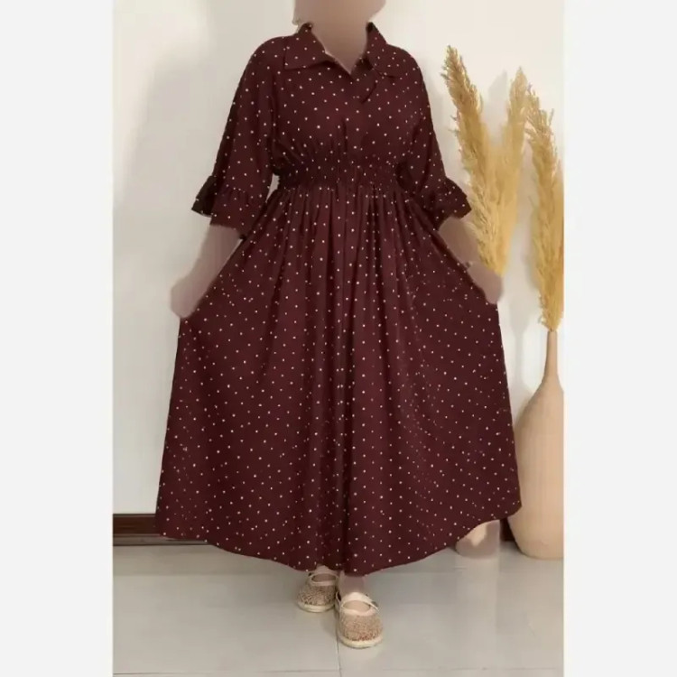 پیراهن زنانه مدل نیکا جنس کرپ فلور درجه یک رنگ شکلاتی سایز 5