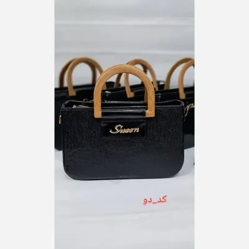 کیف دسته چوبی گیشا چرم ورنی بند دوشی بلند سایز 15 در 25