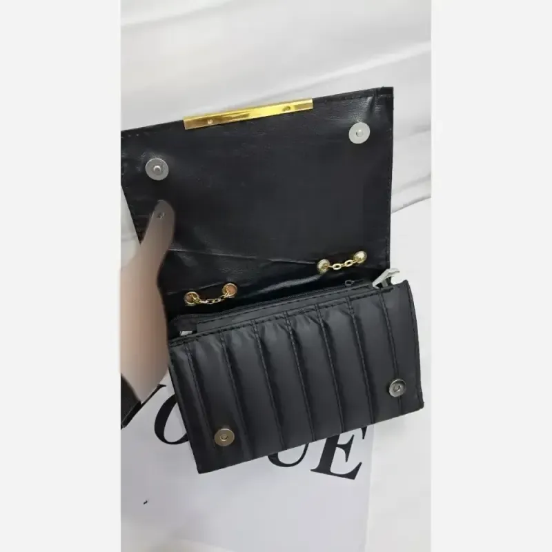کیف بند زنجیری چرم مشکی زنانه سایز 14 در 20