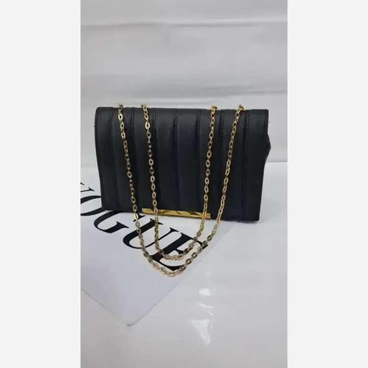 کیف بند زنجیری چرم مشکی زنانه سایز 14 در 20
