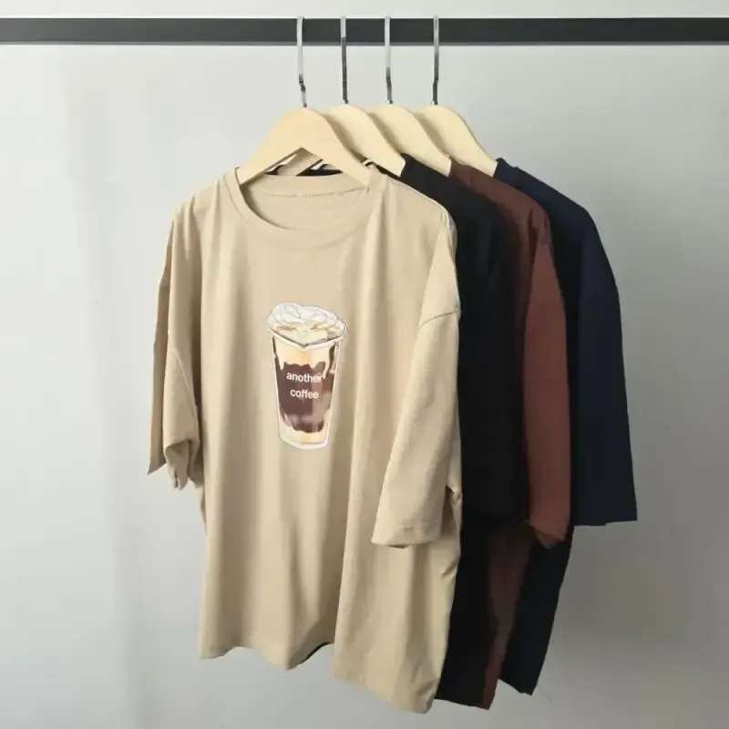 تیشرت باکسی طرح coffee نخ پنبه درجه یک فری سایز