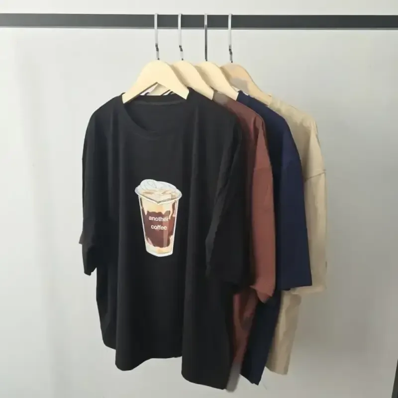 تیشرت باکسی طرح coffee نخ پنبه درجه یک فری سایز