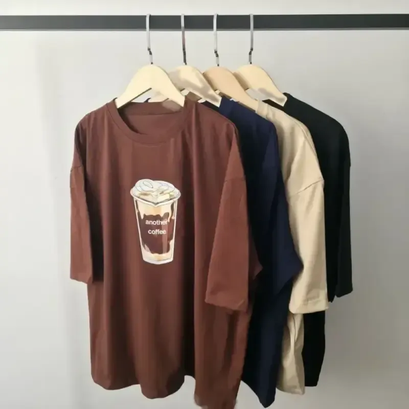 تیشرت باکسی طرح coffee نخ پنبه درجه یک فری سایز
