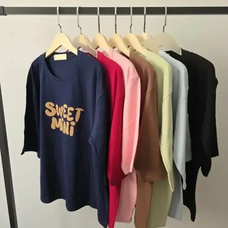 تیشرت باکسی نخ پنبه طرح sweet mini فری سایز