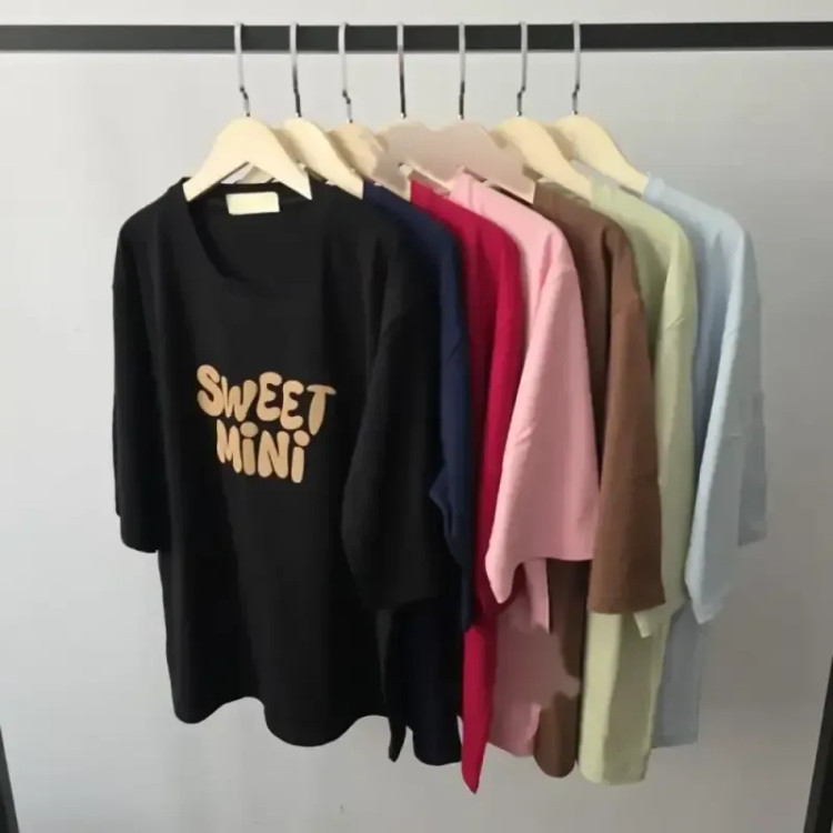 تیشرت باکسی نخ پنبه طرح sweet mini فری سایز