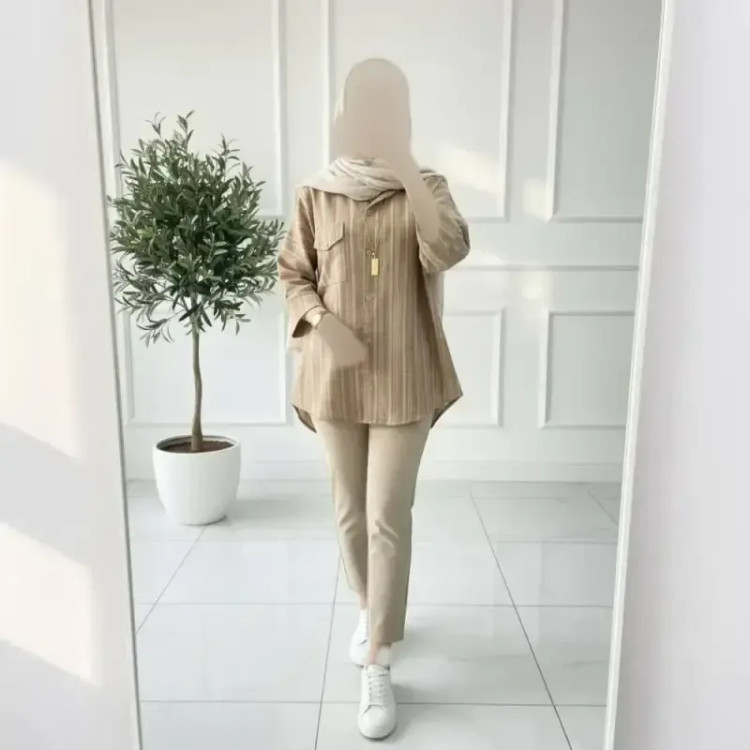شومیز مانتویی کیمونو شانتون زیپی فری سایز کرم نسکافه ای