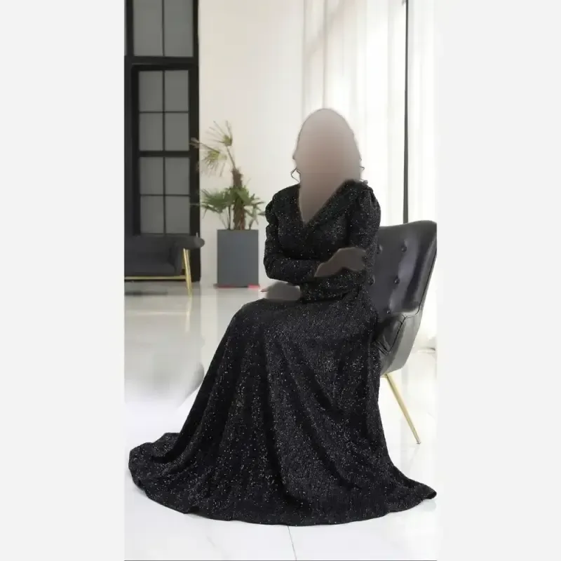 پیراهن مجلسی زنانه گیپور دانتل سنگدوزی مشکی کاپدار قد 155 سایزبندی 40 تا 52