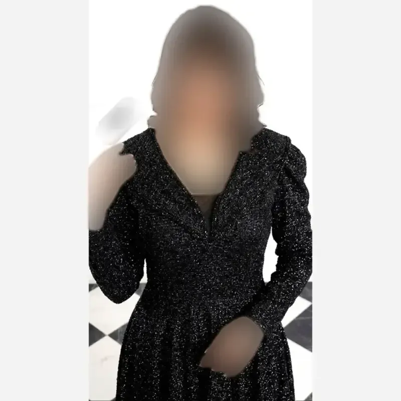 پیراهن مجلسی زنانه گیپور دانتل سنگدوزی مشکی کاپدار قد 155 سایزبندی 40 تا 52