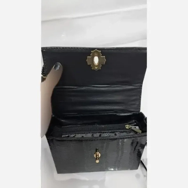 کیف مجلسی چرم ورنی sona سایز 20 در 15 با بند دوشی