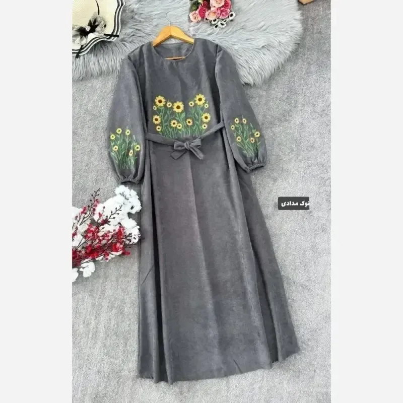 کفتان گلدوزی پاییزه مخمل کبریتی ریز فری سایز قد 140