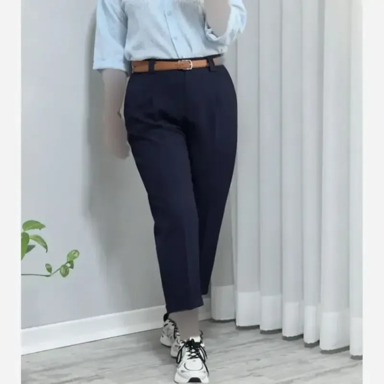 شلوار مام پاکتی زنانه جنس مازراتی قد 90 پشت کش پیلی دار سایز بزرگ