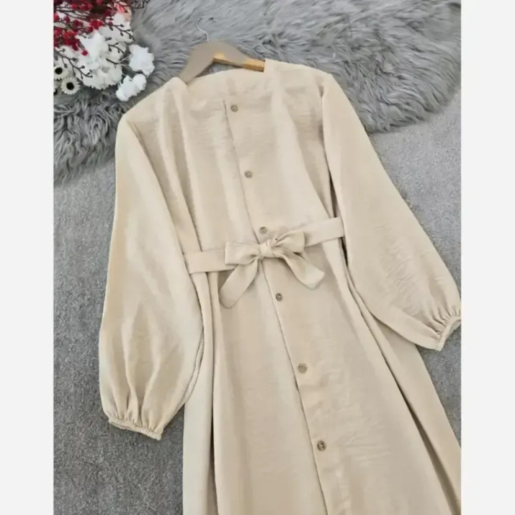 مانتو بلند زنانه شانتون مدل دنیا فری سایز دکمه دار کمربنددار