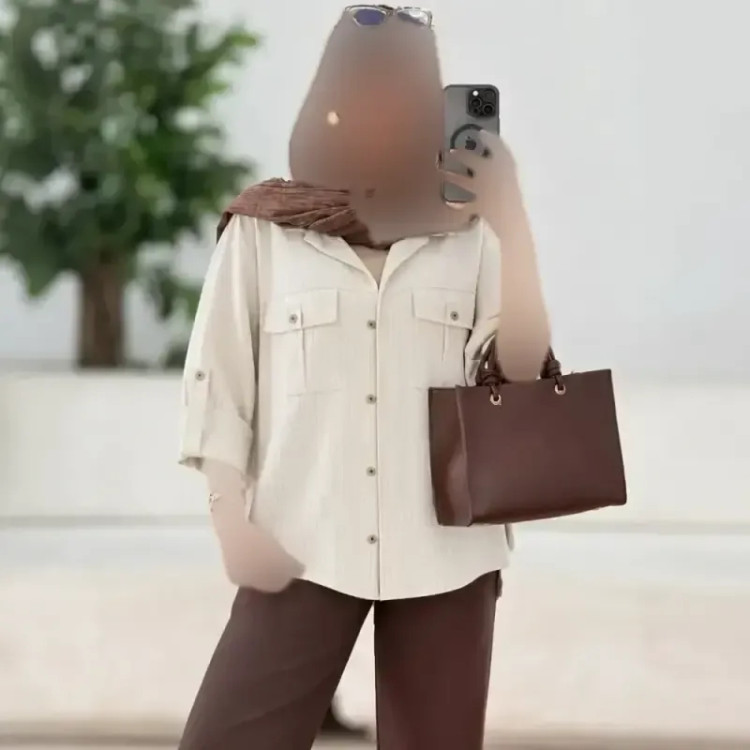 شومیز مانتویی دیپلمات شانتون جیب دار مهنا سایز بزرگ