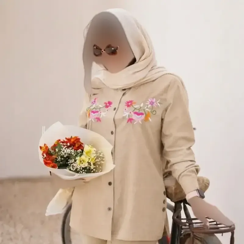 شومیز مانتویی شیلان جنس شانتون گلدوزی شده رنگ بندی متنوع سایز بزرگ