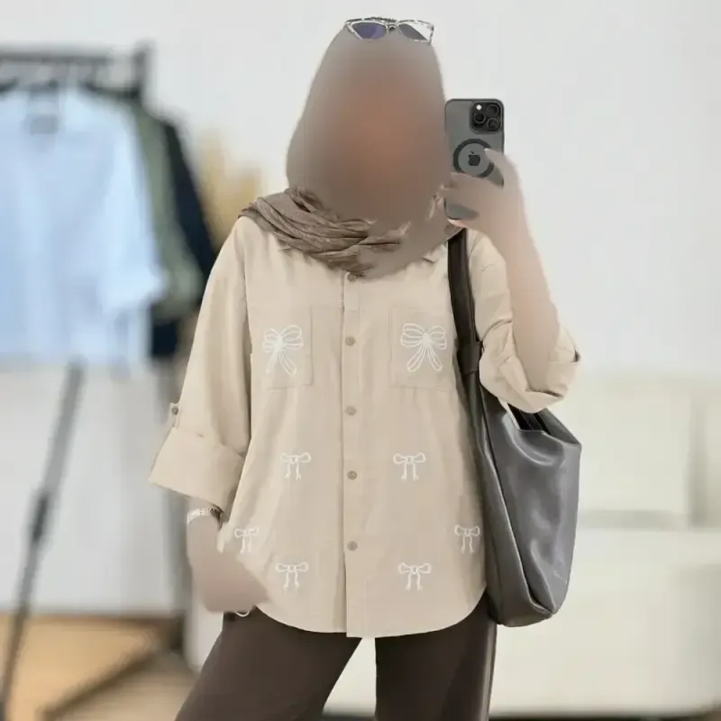 شومیز گلدوزی بارانا جنس کرسپو دو جیب قد 80