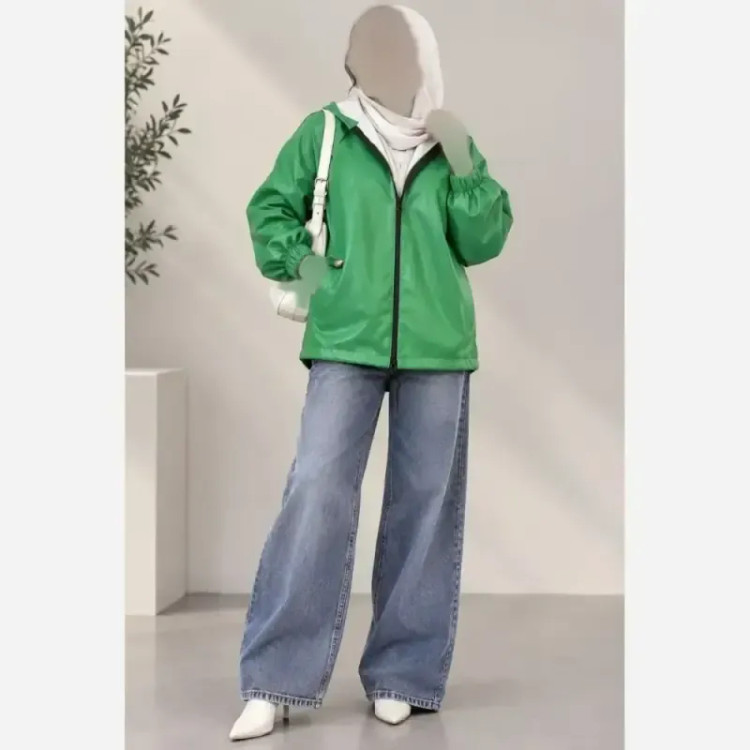 کاپشن چرم کلاهدار زنانه فری سایز 38 تا 48 چرم صنعتی درجه یک