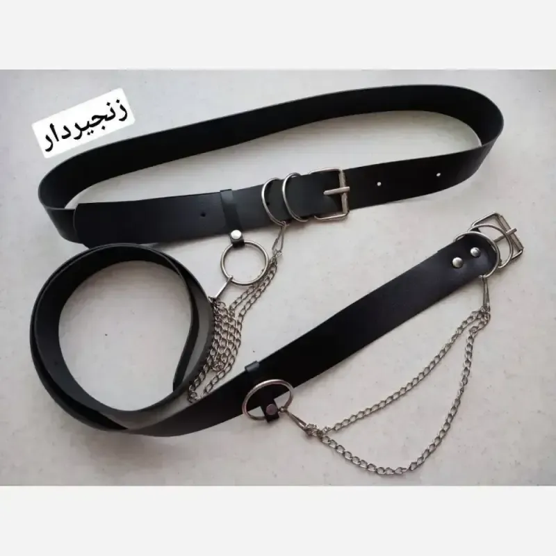 کمربند چرم مصنوعی زنانه فری سایز ساده و زنجیری عرض 3.5 و 5 سانت طول یک متر