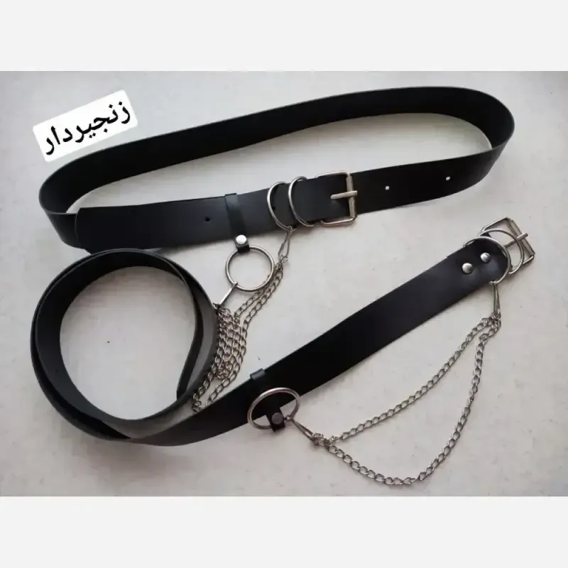 کمربند چرم مصنوعی زنانه فری سایز ساده و زنجیری عرض 3.5 و 5 سانت طول یک متر
