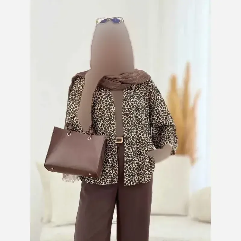 شومیز پلنگی ژاکارد فری سایز زنانه