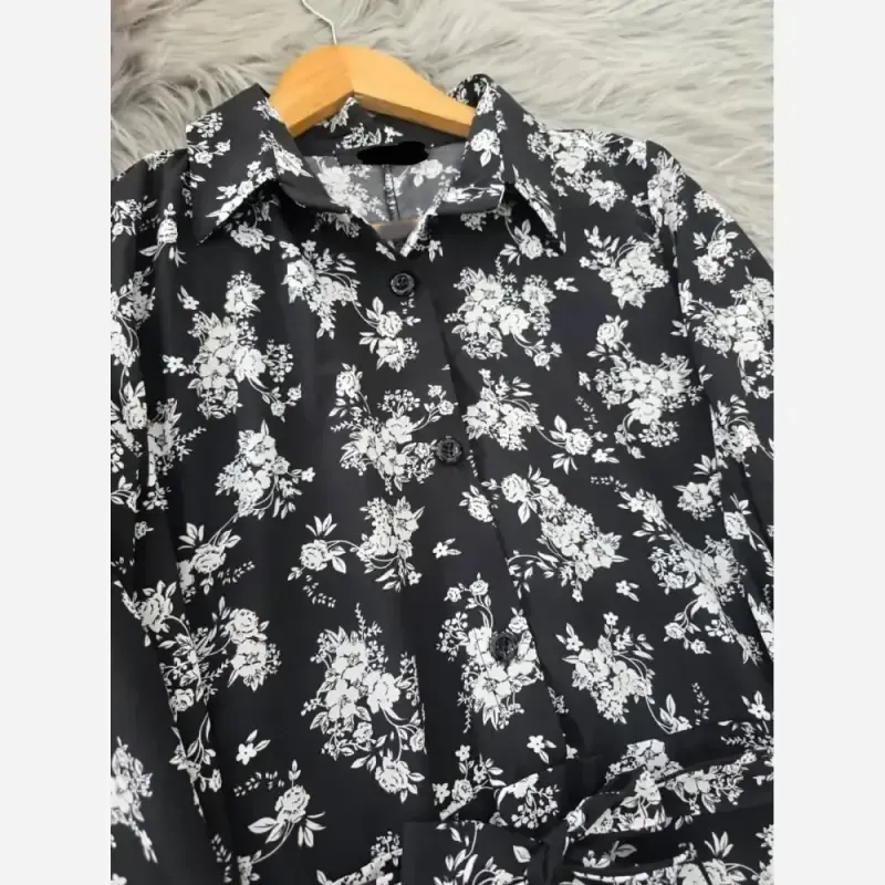 پیراهن بلند الیزه طرحدار زنانه فری سایز رنگ مشکی و قهوه ای آجری