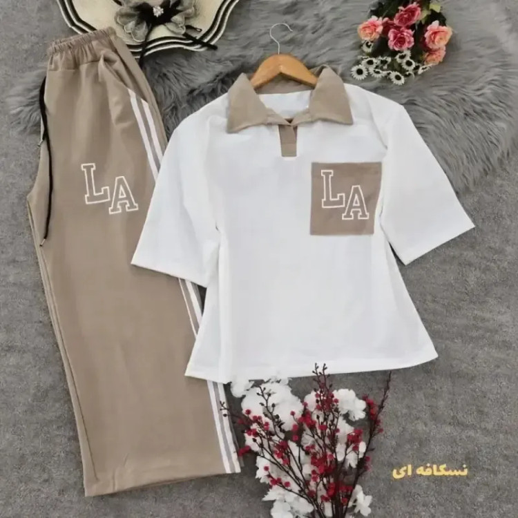 ست تیشرت شلوار نخ پنبه زنانه فری سایز ال ای LA