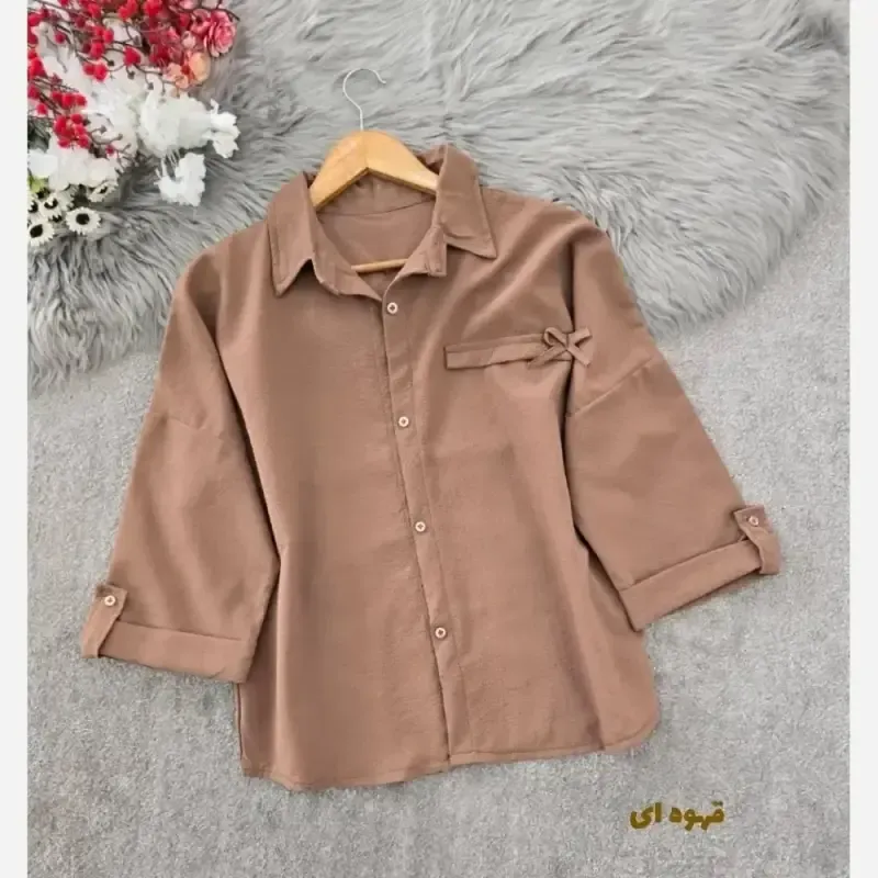 شومیز زنانه مدل لاریس جنس ینزی فری سایز آستین پاگن دار جیب نما