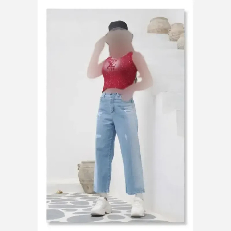 شلوار بگ جین زنانه رادو شسته شده و سنگشور شده رنگ صورتی و یخی سایز 38 تا 46