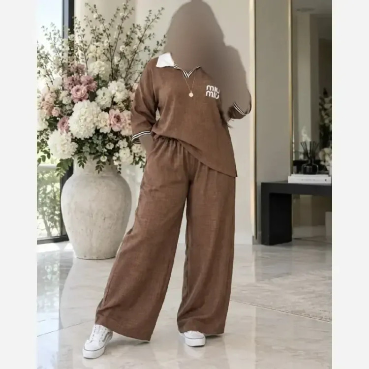 ست دو تیکه تیشرت و شلوار بگ زنانه جنس صوفیا اعلاء فری سایز تا 48