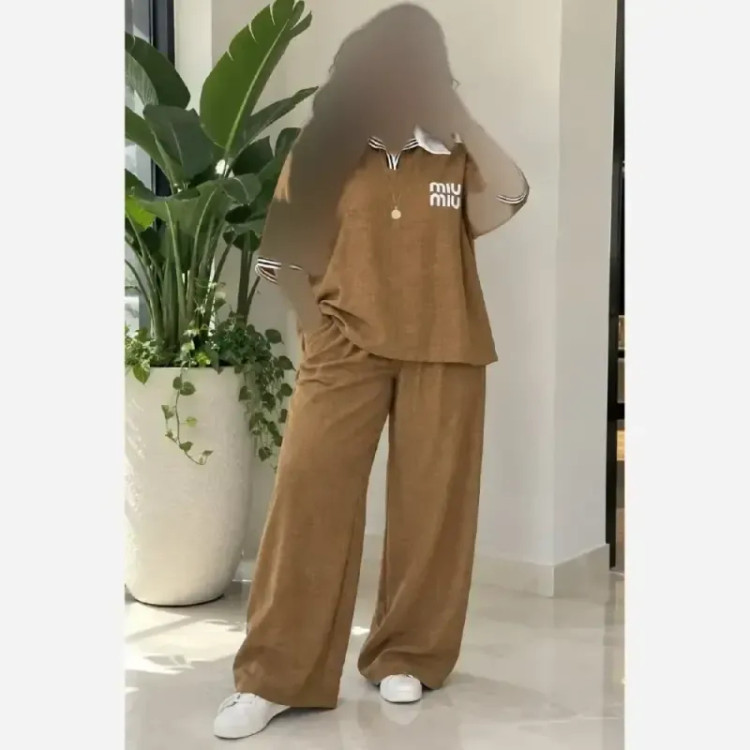 ست دو تیکه تیشرت و شلوار بگ زنانه جنس صوفیا اعلاء فری سایز تا 48