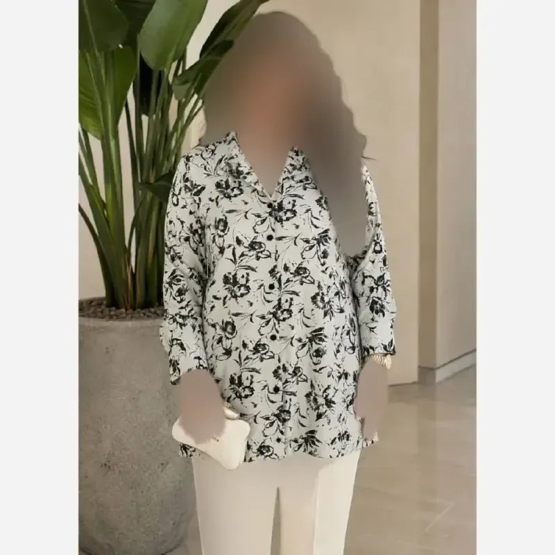 تونیک جلو دکمه چاپی کرپ نخی زنانه