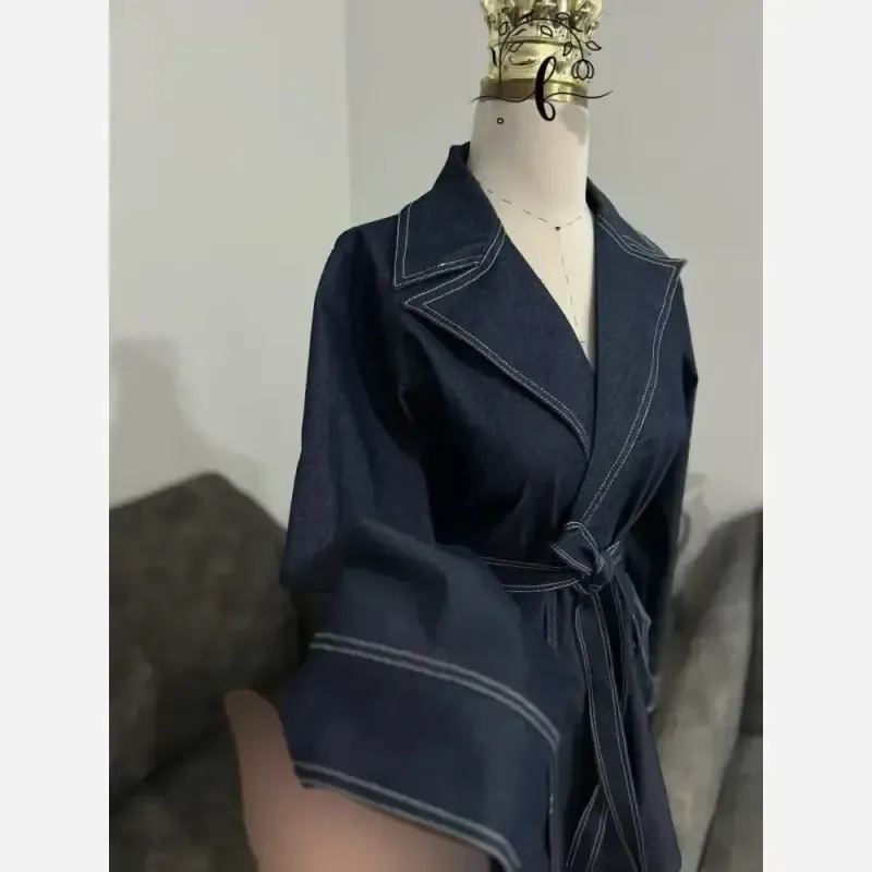 کت مزونی جین ضخیم مرسده وارداتی درجه یک کمربند دار