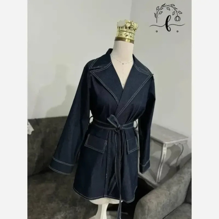 کت مزونی جین ضخیم مرسده وارداتی درجه یک کمربند دار