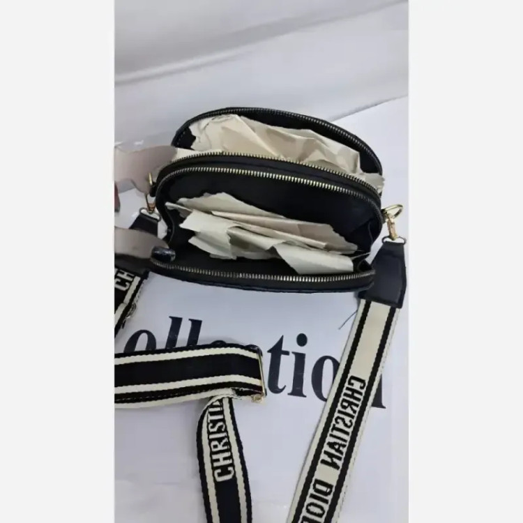 کیف اسپورت مشکی چرم سایز 18 در 12 با بند دوشی بلند